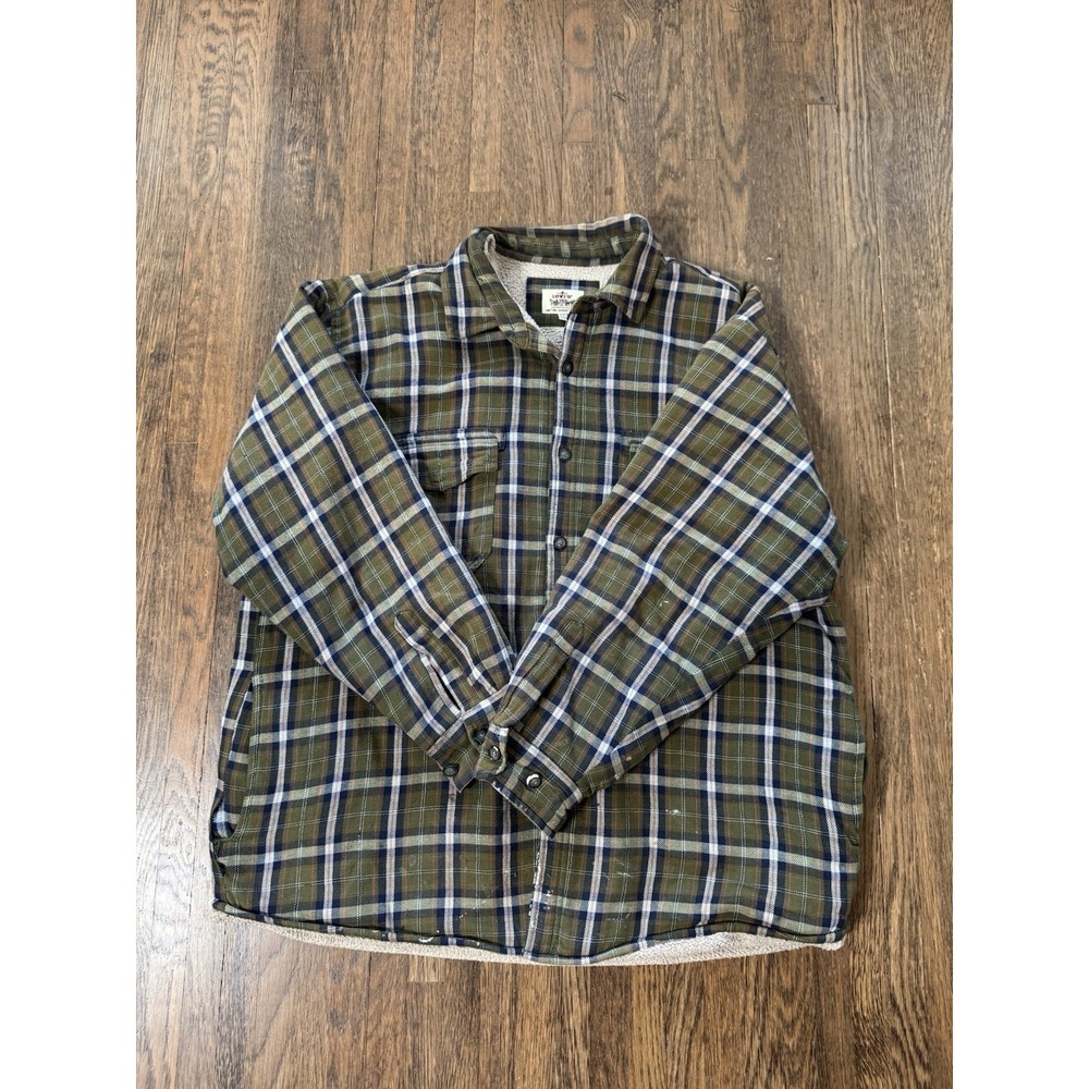 Levi's Two Horse Flannel Shacket Mens 2XL Green Plaid Sherpa Lined Button Front
